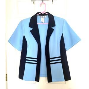 Vintage BFA Classics Colorblock Blazer Top Blue Black Shoulder Pads Size 12 USA